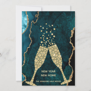 Champagne Toast Nieuwjaar nieuw jaar Blauwgroen Ho Feestdagenkaart