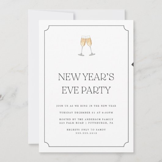 Champagne Toast Nieuwjaarsfeest Uitnodiging (Voorkant)