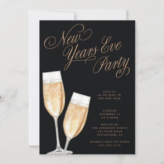Champagne Toast Nieuwjaarsfeest Uitnodiging (Voorkant)