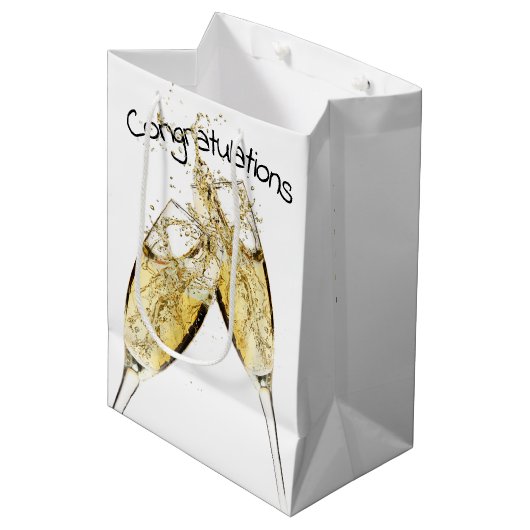 Champagne Toast on White Medium Cadeauzakje (Voorkant Gekanteld)
