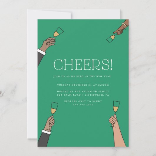 Champagne Toast Oud en Nieuw Feest Uitnodiging (Voorkant)