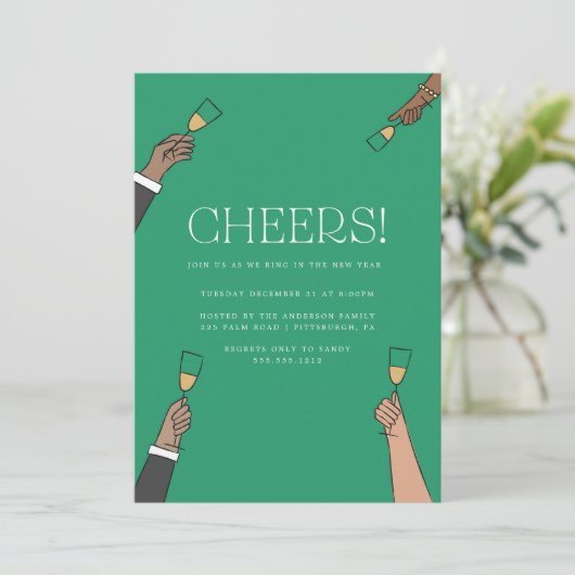 Champagne Toast Oud en Nieuw Feest Uitnodiging (Staand voorkant)