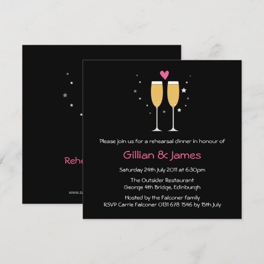 Champagne Toast Rehearsal Dinner Invitation Kaart (Voorkant / Achterkant)