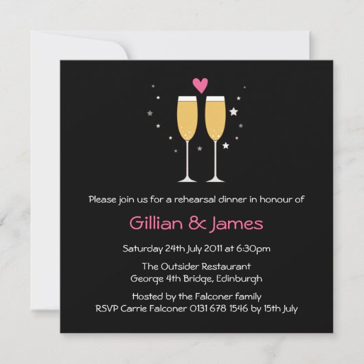 Champagne Toast Rehearsal Dinner Invitation Kaart (Voorkant)