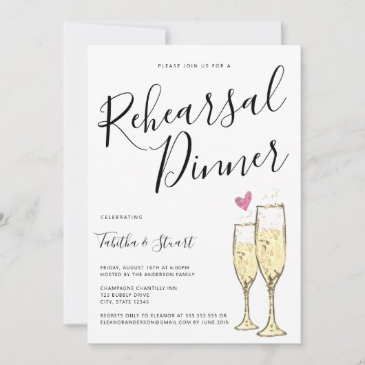 Champagne Toast repetitie diner Kaart (Voorkant)