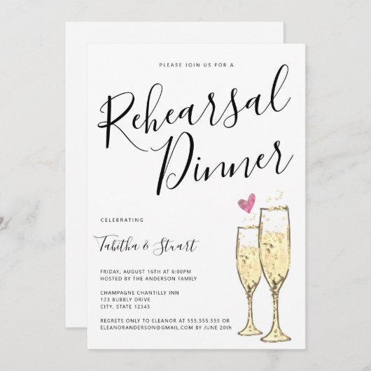 Champagne Toast repetitie diner Kaart (Voorkant / Achterkant)