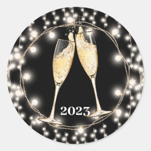 Champagne Toast String Lights Ronde Sticker