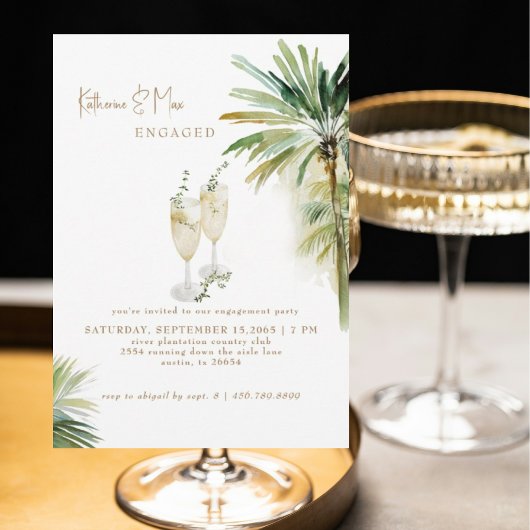 Champagne Toast Tropical Engagement Party Kaart