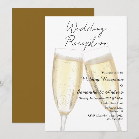 Champagne Toast Trouwreceptie Kaart (Voorkant / Achterkant)