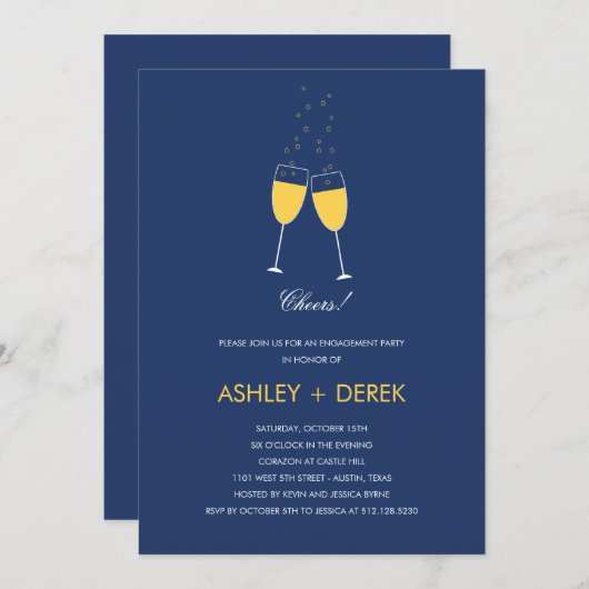 Champagne Toast verlovingsfeest uitnodiging (Voorkant / Achterkant)