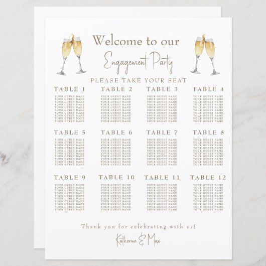 Champagne Toast Verlovingsfeest Zitkaarten (Voorkant / Achterkant)