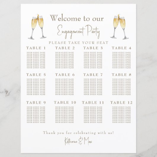 Champagne Toast Verlovingsfeest Zitkaarten (Voorkant)