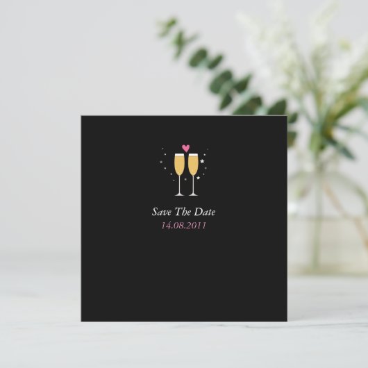 Champagne Toast Wedding Save the Date - black (Staand voorkant)