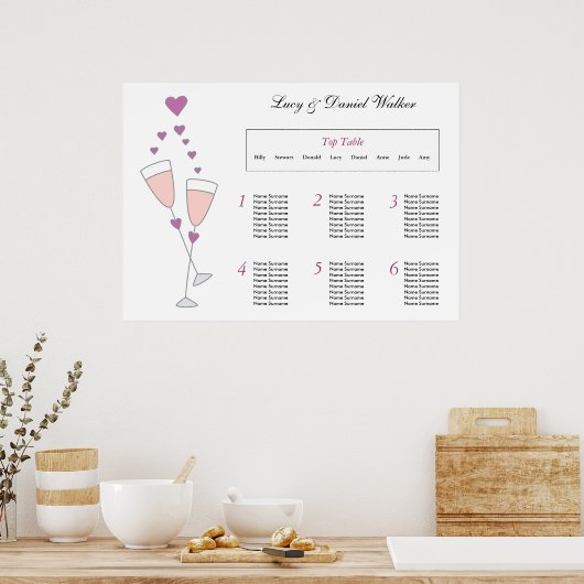 Champagne Toast Wedding Table Plan Poster (Keuken)