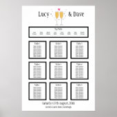 Champagne Toast Wedding Table Sezing Plan Poster (Voorkant)