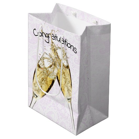 Champagne Toast White Lace Medium Cadeauzakje (Voorkant Gekanteld)