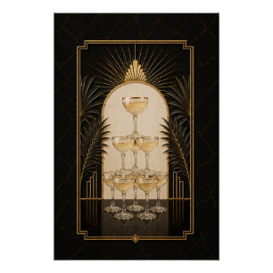 Champagne Toren Art Deco Poster Bar Kunst
