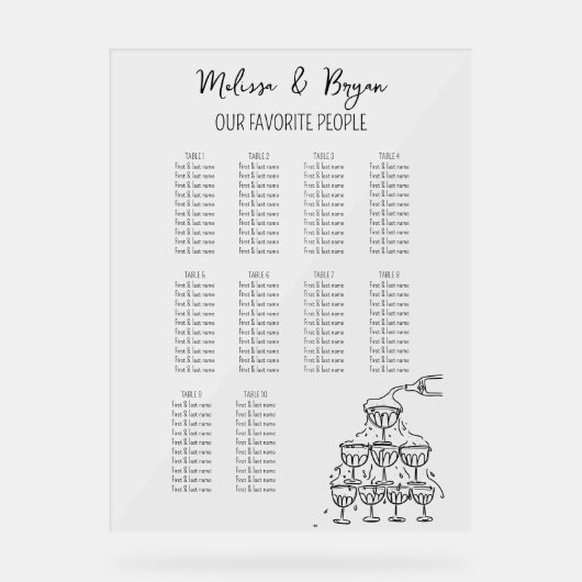 Champagne Toren Bruiloft zitgrafiek 18x24 Acryl Bord (Voorkant)