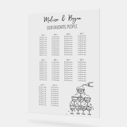 Champagne Toren Bruiloft zitgrafiek 18x24 Acryl Bord (Hoek)