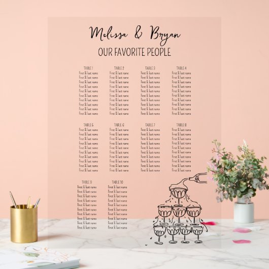 Champagne Toren Bruiloft zitplaatsenkaart 18x24  Acryl Bord (Huwelijk)