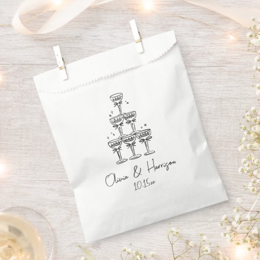 Champagne Toren Doodle Aangepaste Naam Bruiloft Bedankzakje (Geknipt)