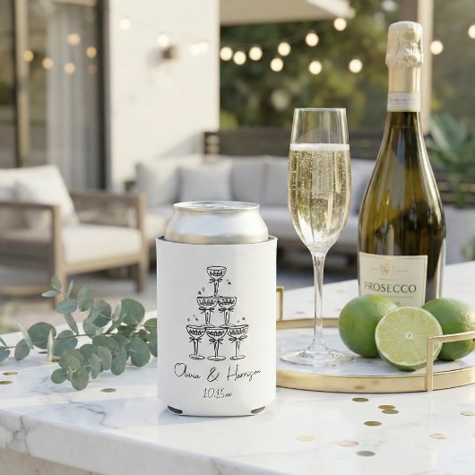 Champagne Toren Doodle Aangepaste Naam Bruiloft Blikjeskoeler
