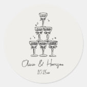 Champagne Toren Doodle Aangepaste Naam Bruiloft Ronde Sticker (Voorkant)