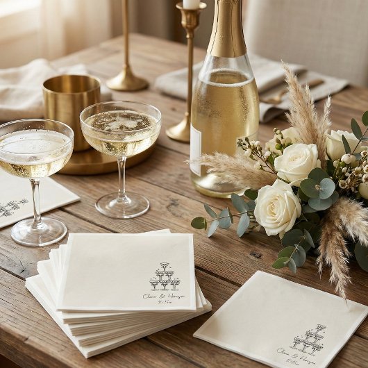 Champagne Toren Doodle Aangepaste Naam Bruiloft Servet