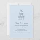 Champagne Toren Doodle Koelblauwe Bruiloft Kaart (Voorkant)