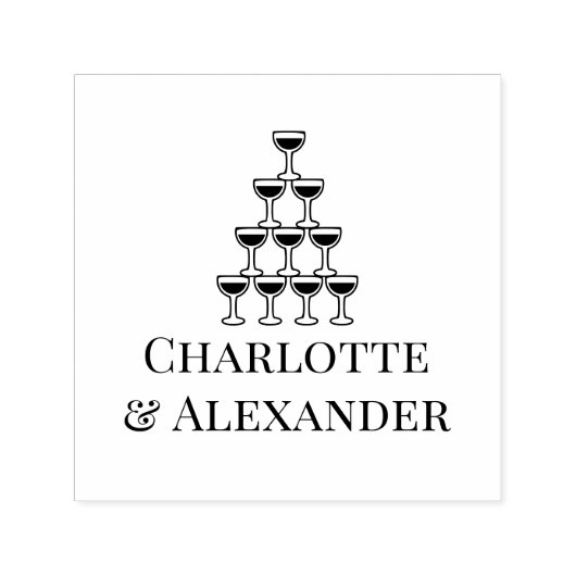 Champagne Toren Echtpaar Bruid Bruidegom Namen Zelfinktende Stempel (Design)