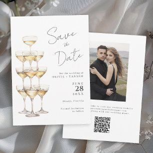 Champagne Toren Eenvoudig Elegant Foto Wachtkaartj Save The Date