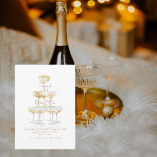 Champagne Toren Goud en Witte Verlovingsfeest  Kaart