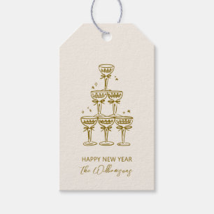 Champagne Toren Goud Handgeschreven Gelukkig Nieuw Cadeaulabel