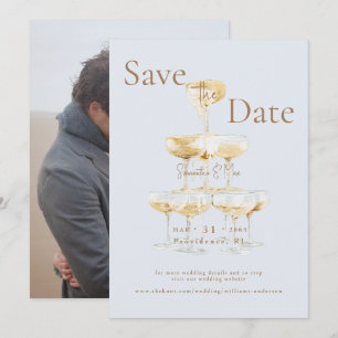 Champagne Toren Icy Blue Foto Bewaar de Datum Save The Date