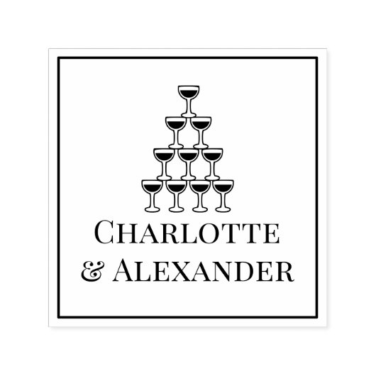 Champagne Toren Paar Bruid Groom Namen ingelijst Zelfinktende Stempel (Design)