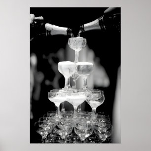 Champagne Toren Print, Vintage Bar Kar (Digitaal Poster