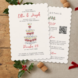 Champagne Toren QR Code RSVP All-In-One Huwelijk Kaart