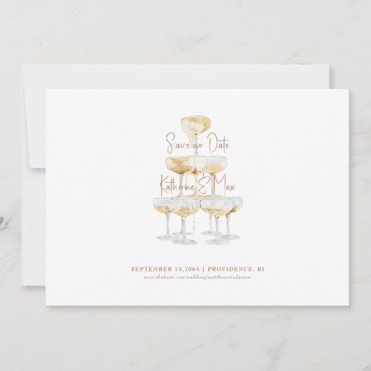 Champagne Toren Trouw Save Our Date Kaart (Voorkant)