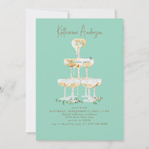 Champagne Toren Turquoise 30e Verjaardagsfeestje Kaart