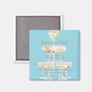 Champagne Toren Turquoise Trouw Save the Date Magneet