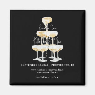 Champagne Toren Zwart Bruiloft Save the Date Magneet
