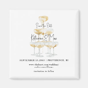 Champagne Toren Zwart & Goud Trouw Save the Date Magneet