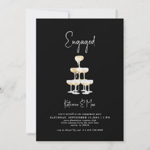 Champagne Toren Zwart Verlovingsfeest Kaart