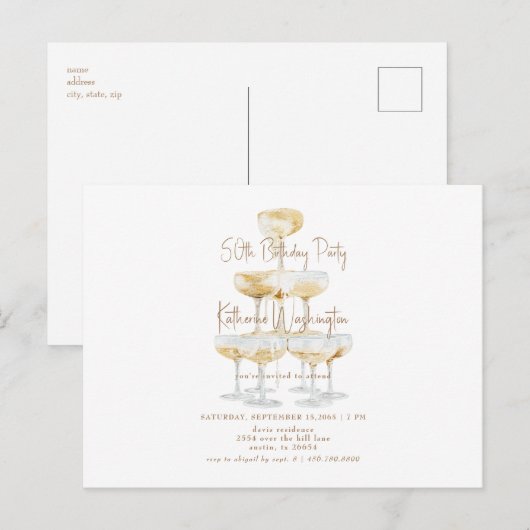 Champagne Tower 50th Birthday Party Briefkaart (Voorkant / Achterkant)