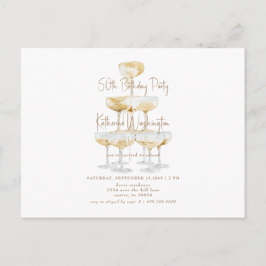 Champagne Tower 50th Birthday Party Briefkaart (Voorkant)