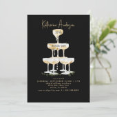Champagne Tower Black 30th Birthday Party  Kaart (Staand voorkant)