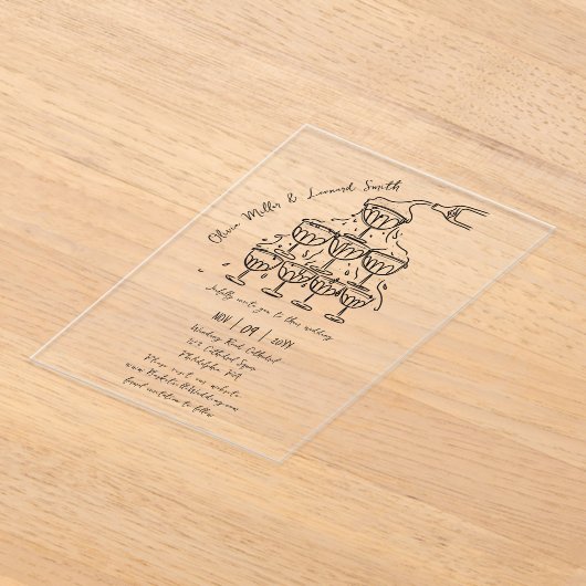 Champagne Tower bruiloft Acryl Uitnodigingen (Laagn)