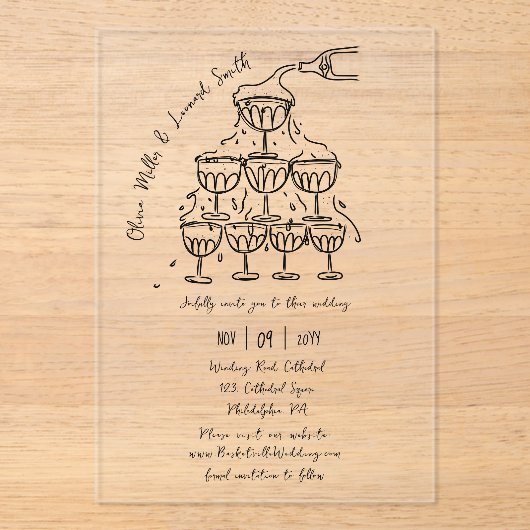 Champagne Tower bruiloft Acryl Uitnodigingen (Voorkant)