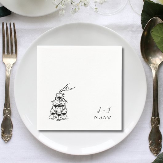 Champagne Tower Custom Monogram Huwelijkscocktail Servet