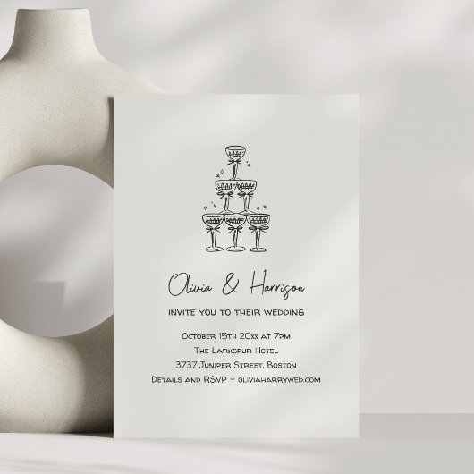 Champagne Tower Doodle Custom Name Wedding Kaart